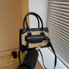Woven Straw Crossbody Bag Boho Style Square Purse for Travel Beach