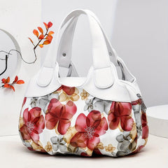 Flower Pattern Top Handle Tote Bag PU Leather Textured Shoulder Bag
