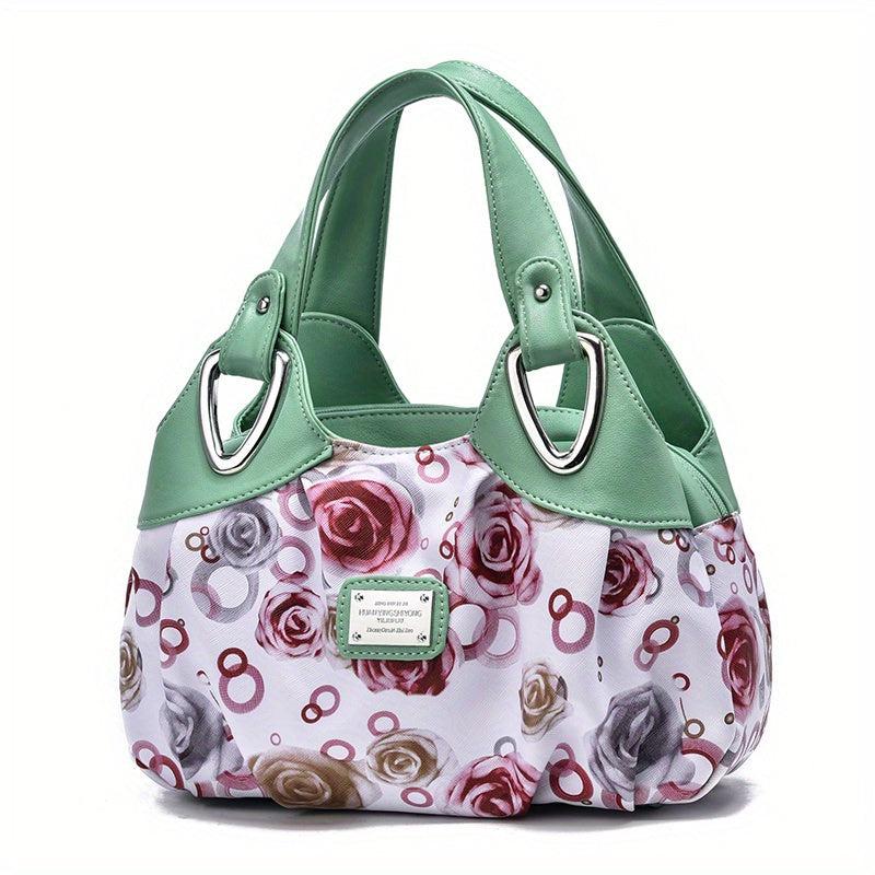 Flower Pattern Top Handle Tote Bag PU Leather Textured Shoulder Bag