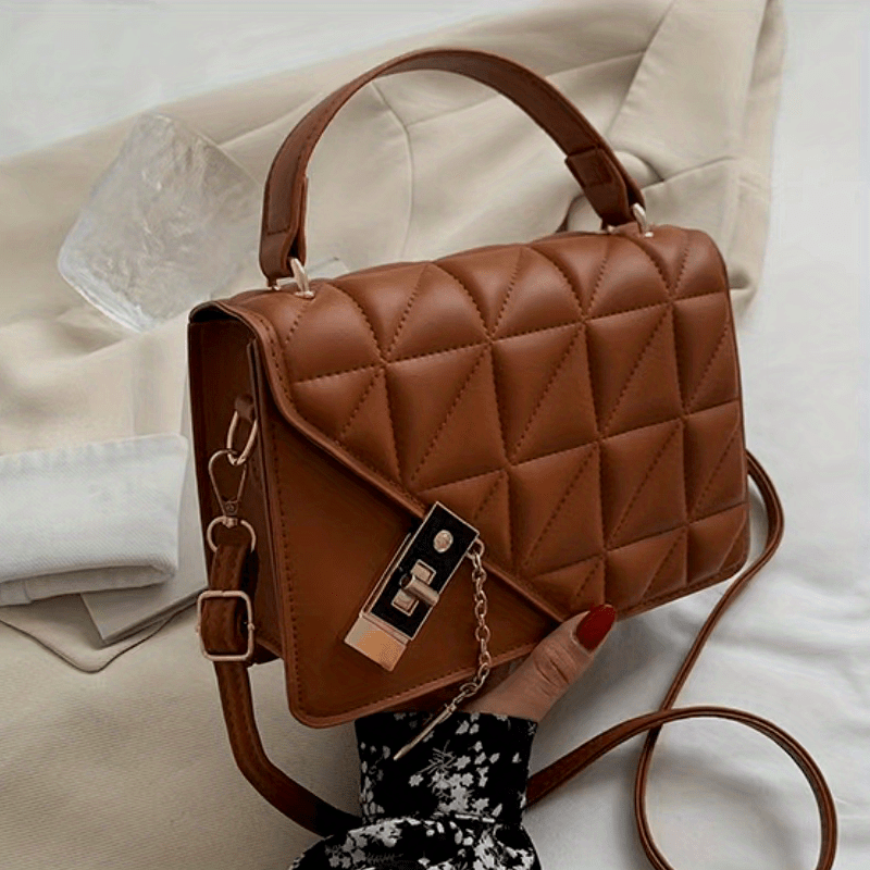 Argyle Quilted Square Handbag Crossbody Bag Women's Faux Leather Purse