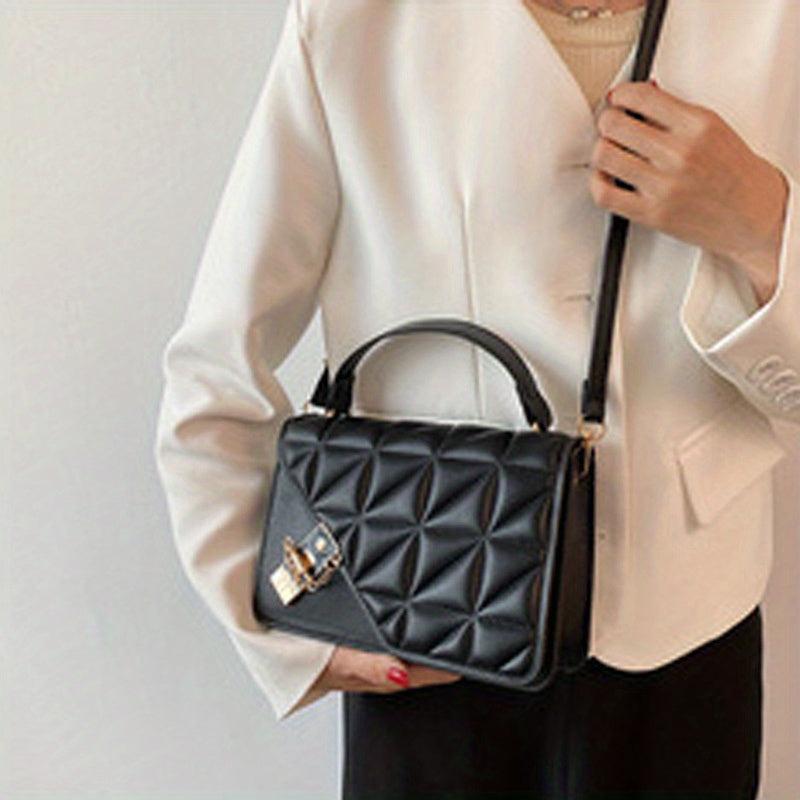 Argyle Quilted Square Handbag Crossbody Bag Women's Faux Leather Purse
