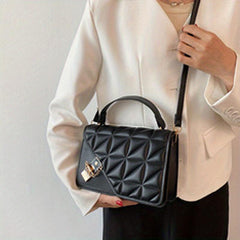 Argyle Quilted Square Handbag Crossbody Bag Women's Faux Leather Purse