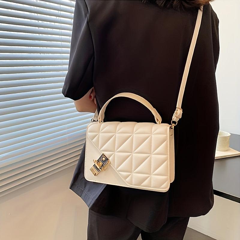 Argyle Quilted Square Handbag Crossbody Bag Women's Faux Leather Purse
