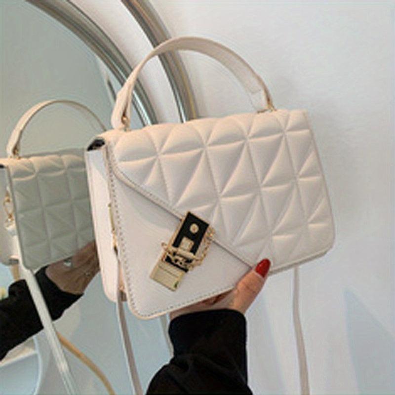 Argyle Quilted Square Handbag Crossbody Bag Women's Faux Leather Purse