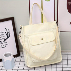 Striped Corduroy Shoulder Bag for Work & Shopping