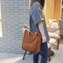 Striped Corduroy Shoulder Bag for Work & Shopping