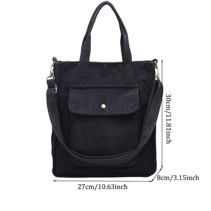 Striped Corduroy Shoulder Bag for Work & Shopping