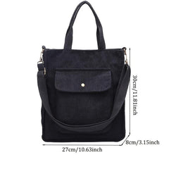 Striped Corduroy Shoulder Bag for Work & Shopping