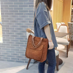 Striped Corduroy Shoulder Bag for Work & Shopping