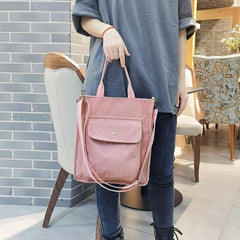 Striped Corduroy Shoulder Bag for Work & Shopping