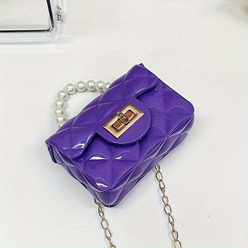 Jelly Handbag Chain Crossbody Bag Square Purse Faux Pearl Handle