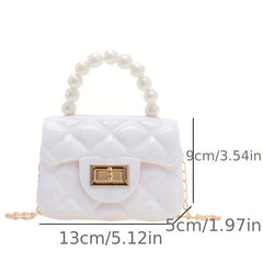 Jelly Handbag Chain Crossbody Bag Square Purse Faux Pearl Handle