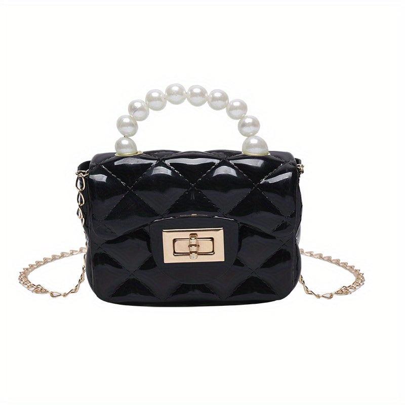 Jelly Handbag Chain Crossbody Bag Square Purse Faux Pearl Handle