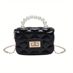 Jelly Handbag Chain Crossbody Bag Square Purse Faux Pearl Handle