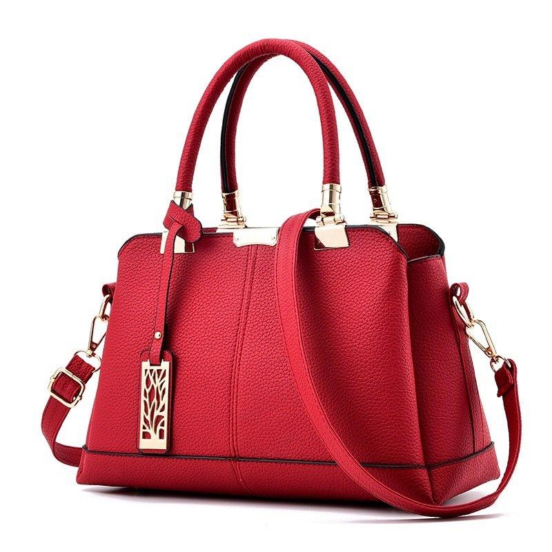 Litchi Embossed Top Handle Satchel Bag