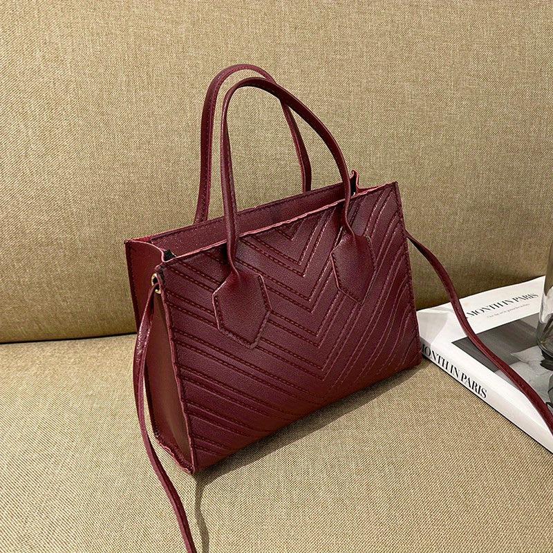 Chevron Embossed Tote Bag Solid Crossbody Top Handle Square Purses