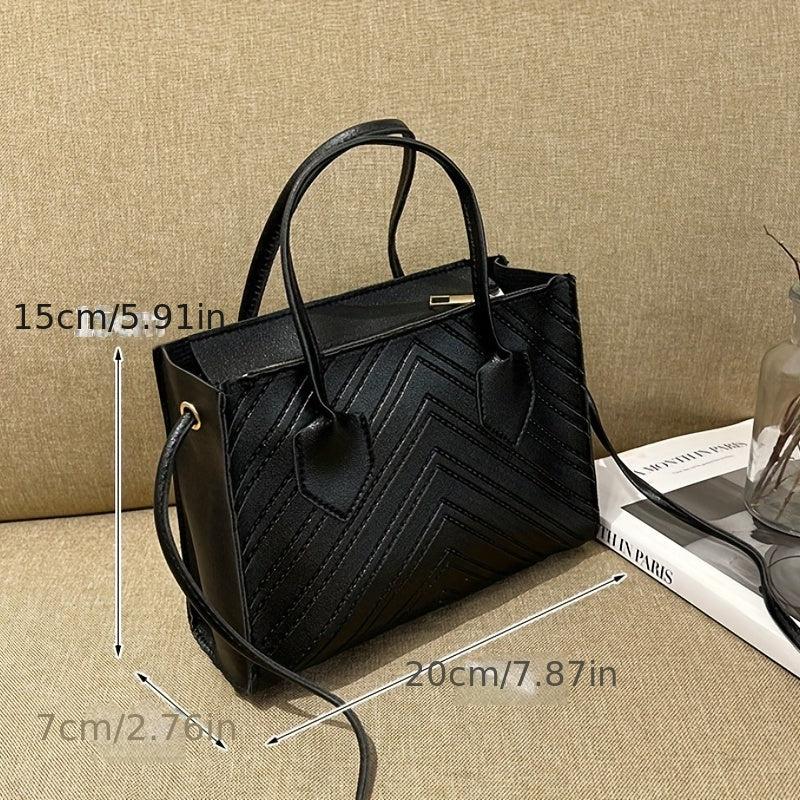 Chevron Embossed Tote Bag Solid Crossbody Top Handle Square Purses