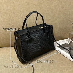 Chevron Embossed Tote Bag Solid Crossbody Top Handle Square Purses