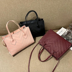 Chevron Embossed Tote Bag Solid Crossbody Top Handle Square Purses