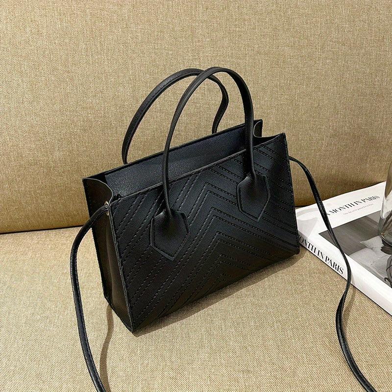 Chevron Embossed Tote Bag Solid Crossbody Top Handle Square Purses