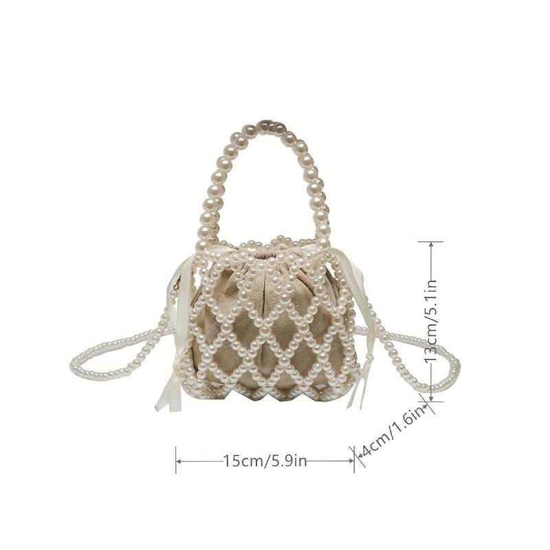 Pearl Straw Decor Bag Minimalist Drawstring Handbag