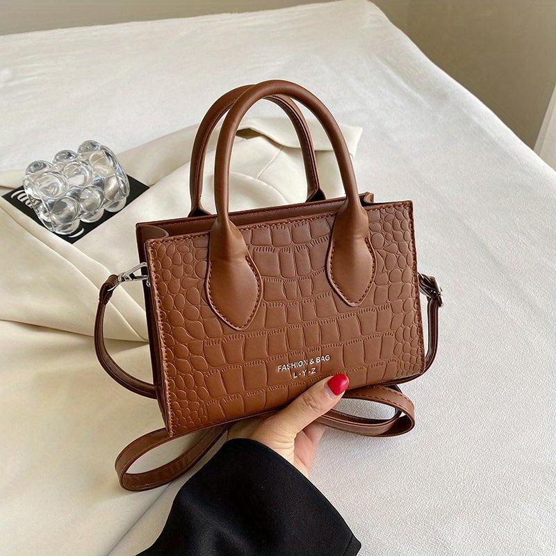 Vintage Crocodile Pattern Tote Bag Retro Top Handle Crossbody Bag