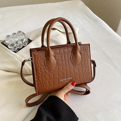 Vintage Crocodile Pattern Tote Bag Retro Top Handle Crossbody Bag