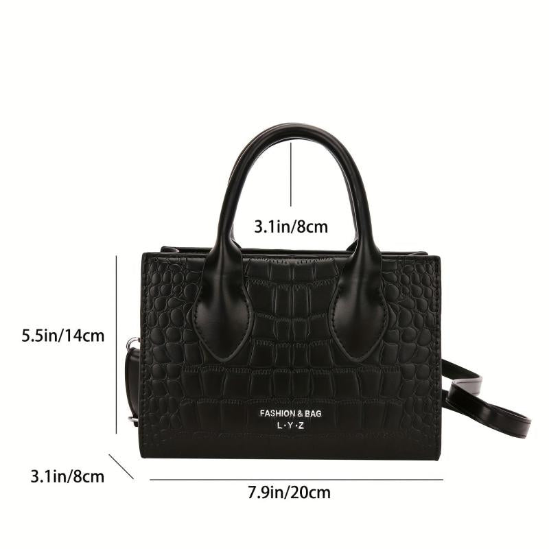 Vintage Crocodile Pattern Tote Bag Retro Top Handle Crossbody Bag