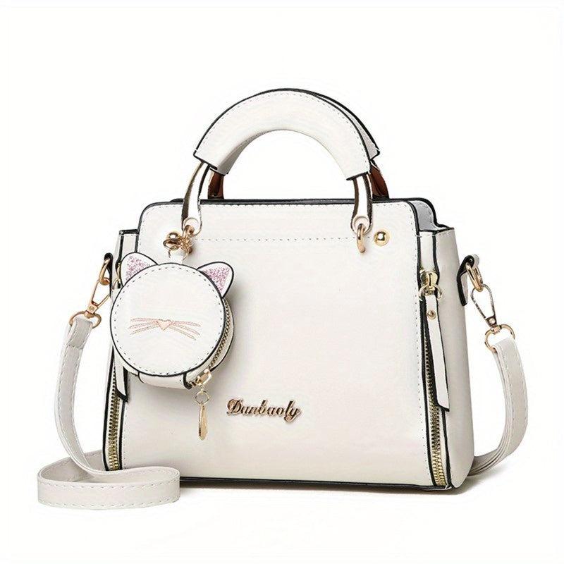 Round Cat Mini Bag Pendant Crossbody Bag PU Leather Textured Bag