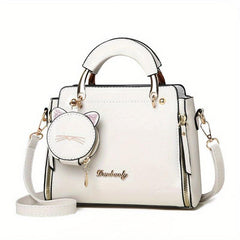 Round Cat Mini Bag Pendant Crossbody Bag PU Leather Textured Bag