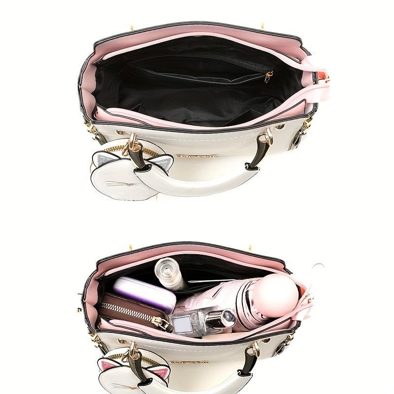 Round Cat Mini Bag Pendant Crossbody Bag PU Leather Textured Bag