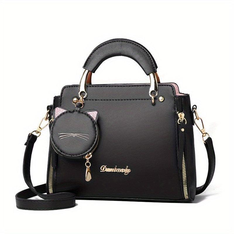 Round Cat Mini Bag Pendant Crossbody Bag PU Leather Textured Bag