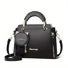 Round Cat Mini Bag Pendant Crossbody Bag PU Leather Textured Bag