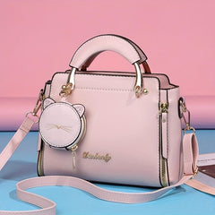 Round Cat Mini Bag Pendant Crossbody Bag PU Leather Textured Bag