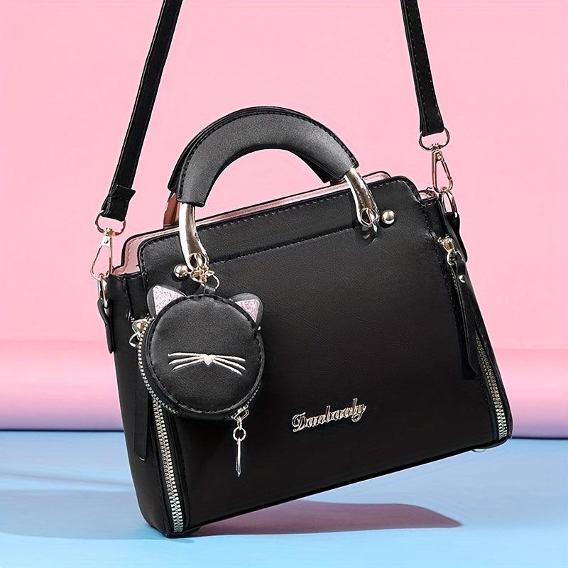 Round Cat Mini Bag Pendant Crossbody Bag PU Leather Textured Bag