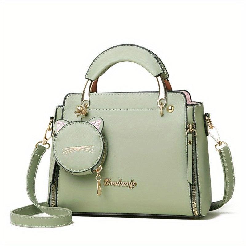 Round Cat Mini Bag Pendant Crossbody Bag PU Leather Textured Bag