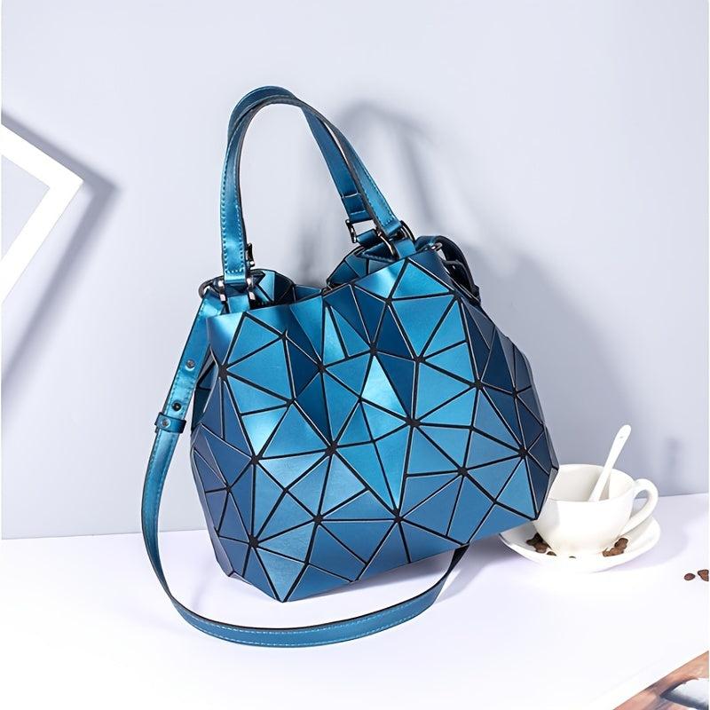 Geometric Crossbody Bag Faux Leather Bucket Purse