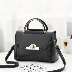 Braid Detail Crossbody Bag Women's PU Leather Flap Purse