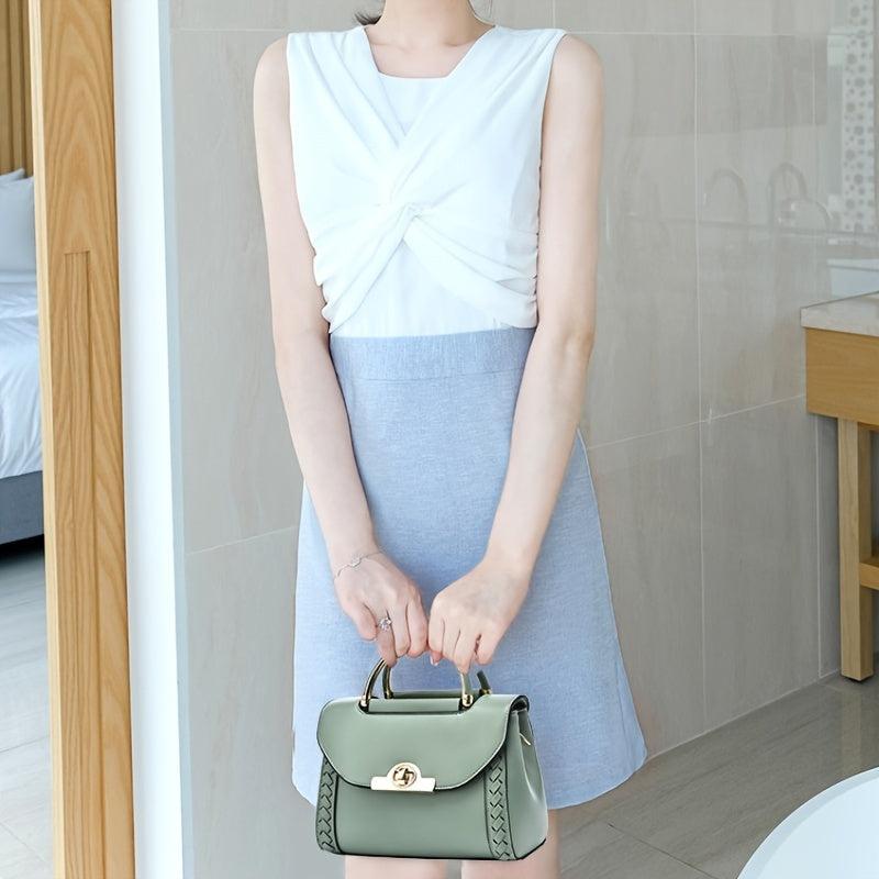 Braid Detail Crossbody Bag Women's PU Leather Flap Purse