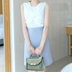 Braid Detail Crossbody Bag Women's PU Leather Flap Purse