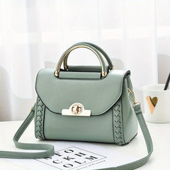 Braid Detail Crossbody Bag Women's PU Leather Flap Purse