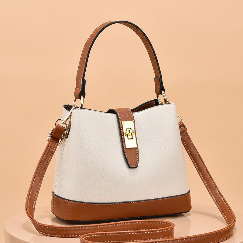 Turn Lock Bucket Bag PU Leather Crossbody Bag Women's Small Stitching Handbag