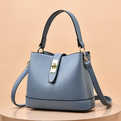 Turn Lock Bucket Bag PU Leather Crossbody Bag Women's Small Stitching Handbag