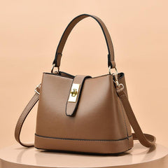 Turn Lock Bucket Bag PU Leather Crossbody Bag Women's Small Stitching Handbag