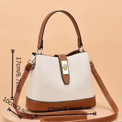 Turn Lock Bucket Bag PU Leather Crossbody Bag Women's Small Stitching Handbag