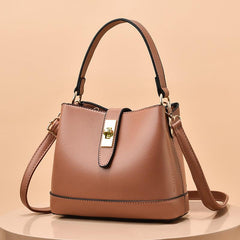 Turn Lock Bucket Bag PU Leather Crossbody Bag Women's Small Stitching Handbag