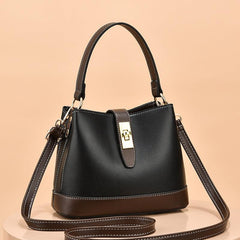 Turn Lock Bucket Bag PU Leather Crossbody Bag Women's Small Stitching Handbag