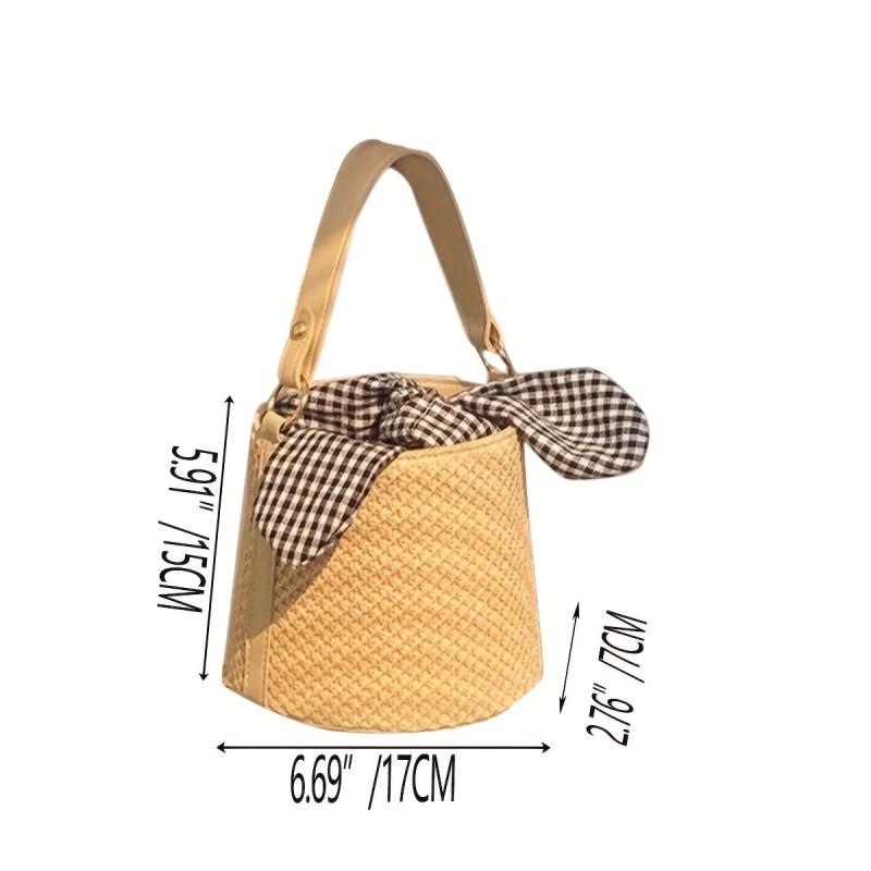Mini Straw Woven Bucket Bag for Women, Casual Summer Beach Handbag