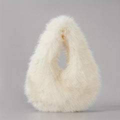 Plush Half Moon Handbag For Women Fluffy Underarm Bag Clutch Purse
