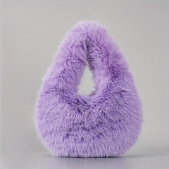 Plush Half Moon Handbag For Women Fluffy Underarm Bag Clutch Purse